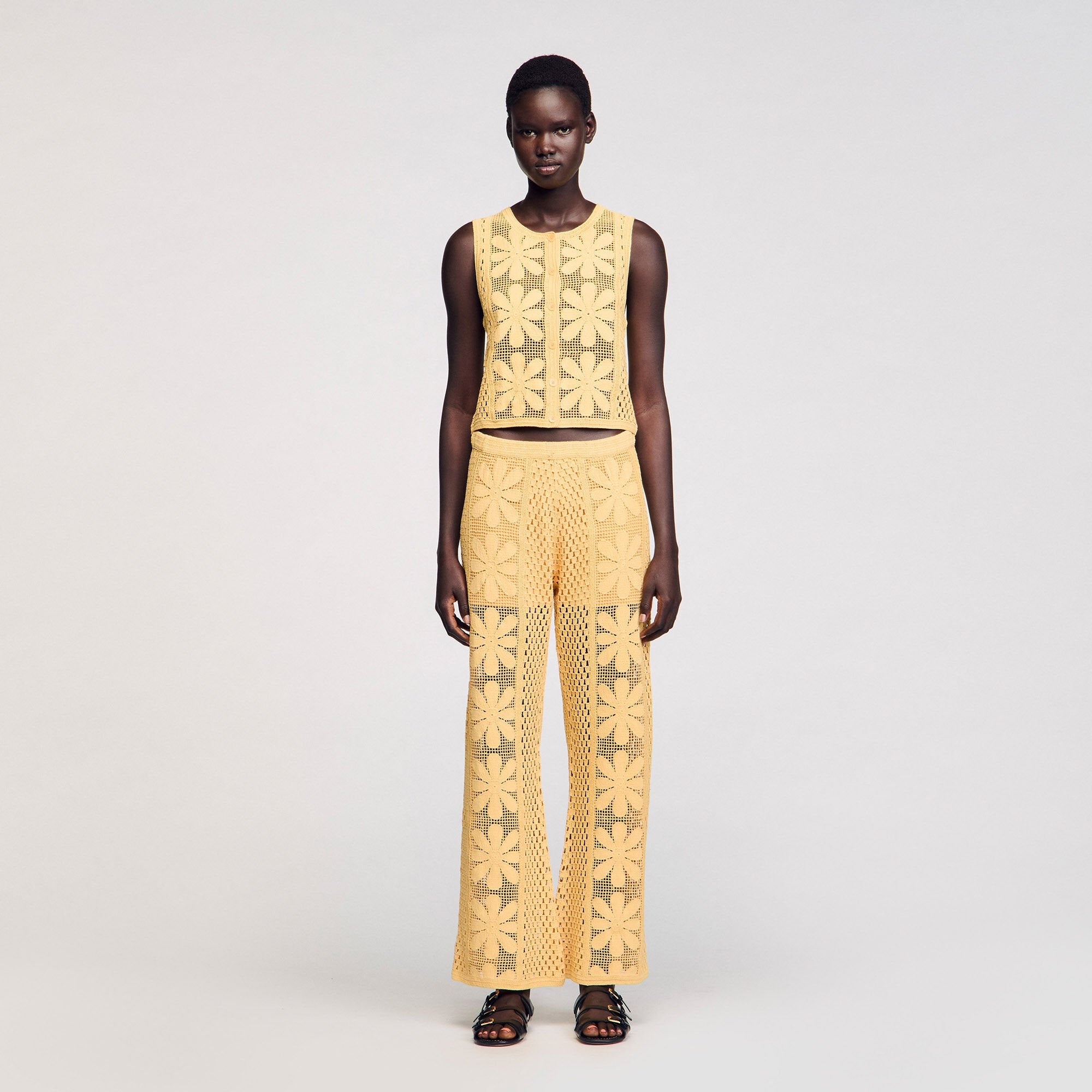 Crochet straight-leg trousers Yellow Sandro Women