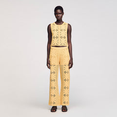 Crochet straight-leg trousers Yellow Sandro Women