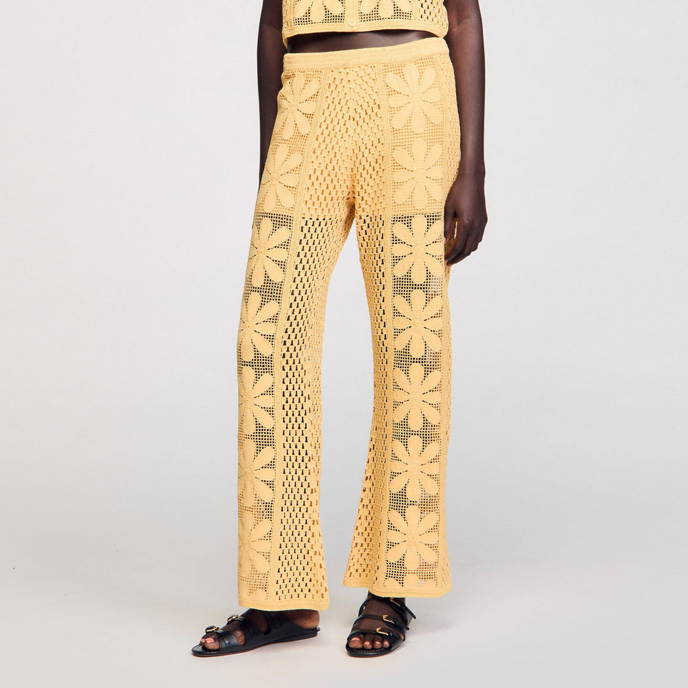 Crochet straight-leg trousers Yellow Sandro Women