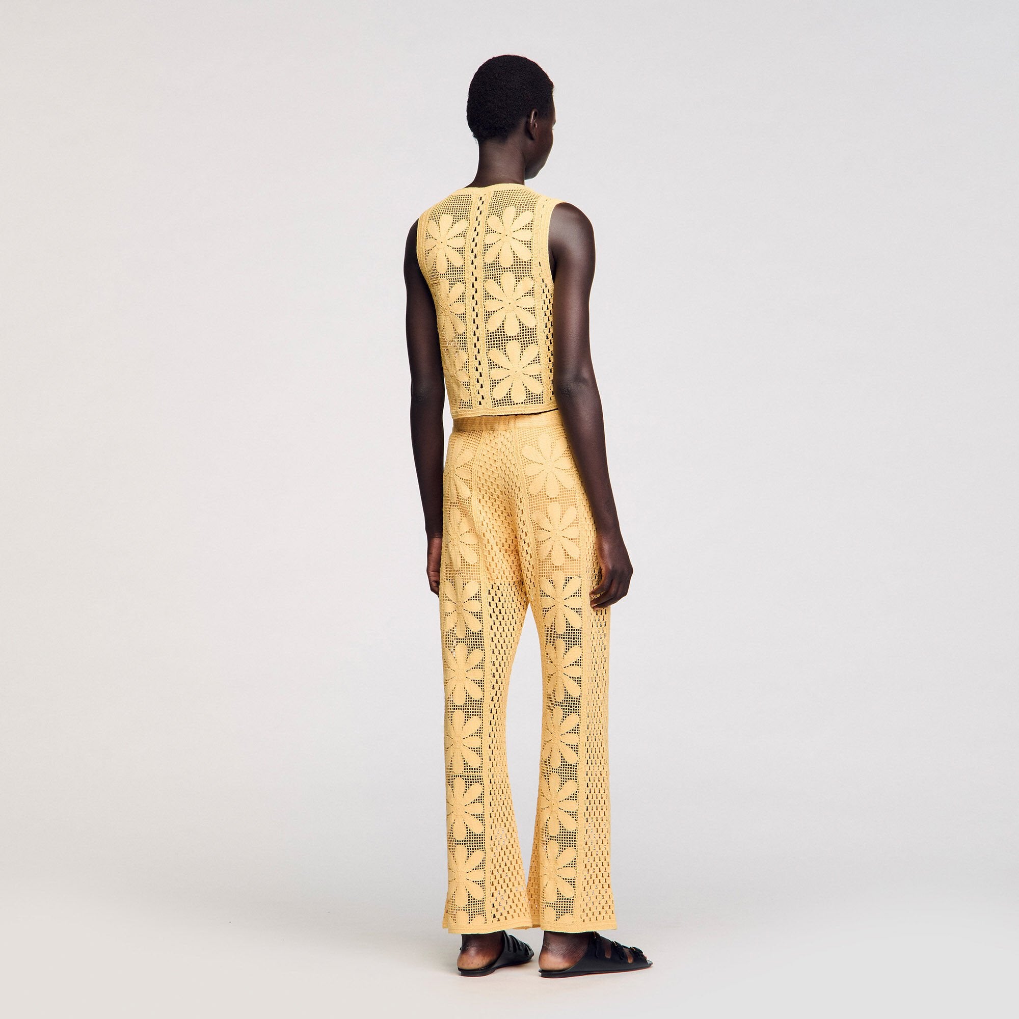 Crochet straight-leg trousers Yellow Sandro Women