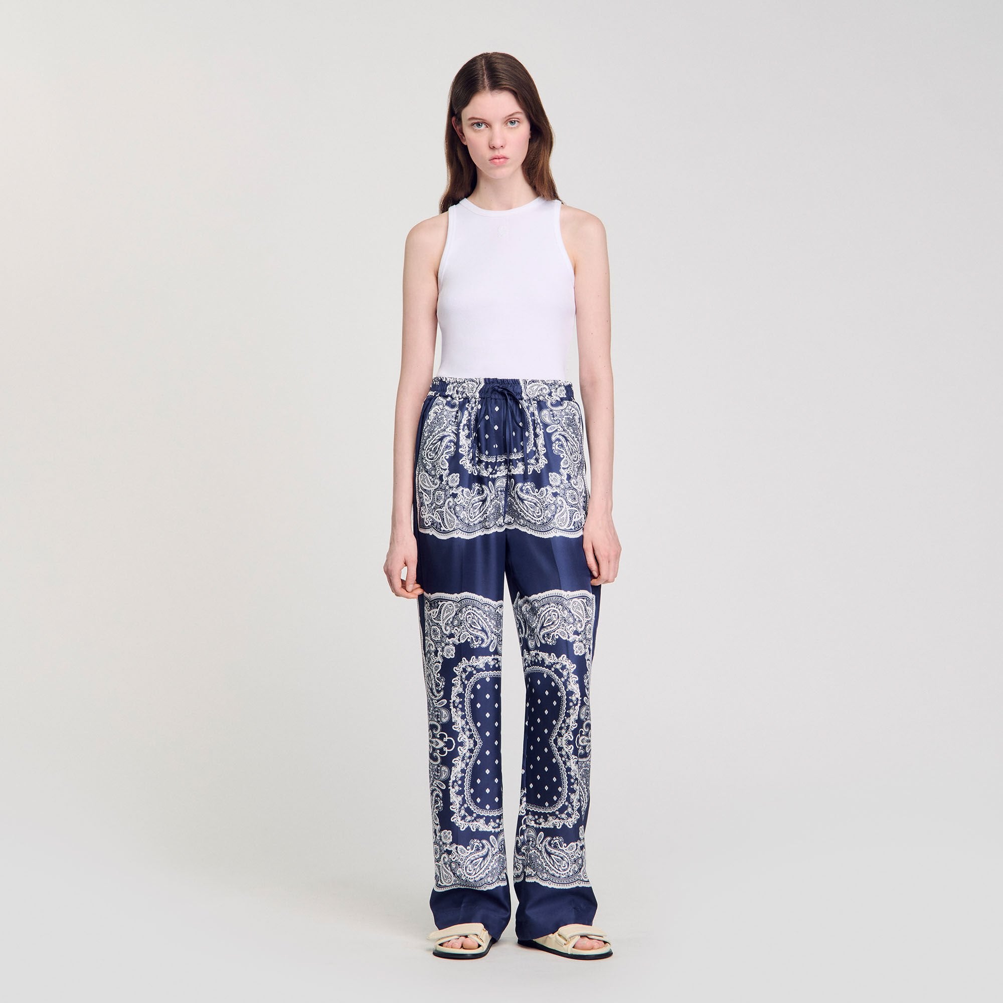 Bandana-print flowy trousers Blu / White Sandro Women