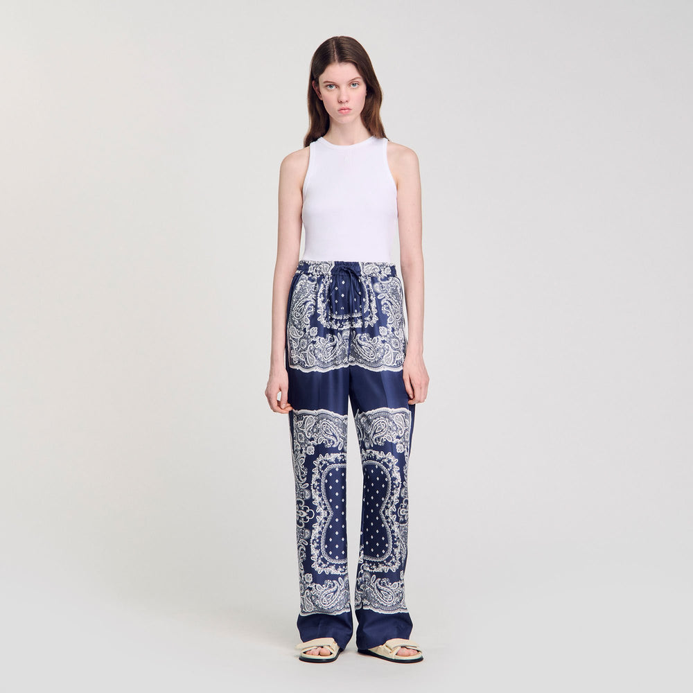 Bandana-print flowy trousers Blu / White Sandro Women