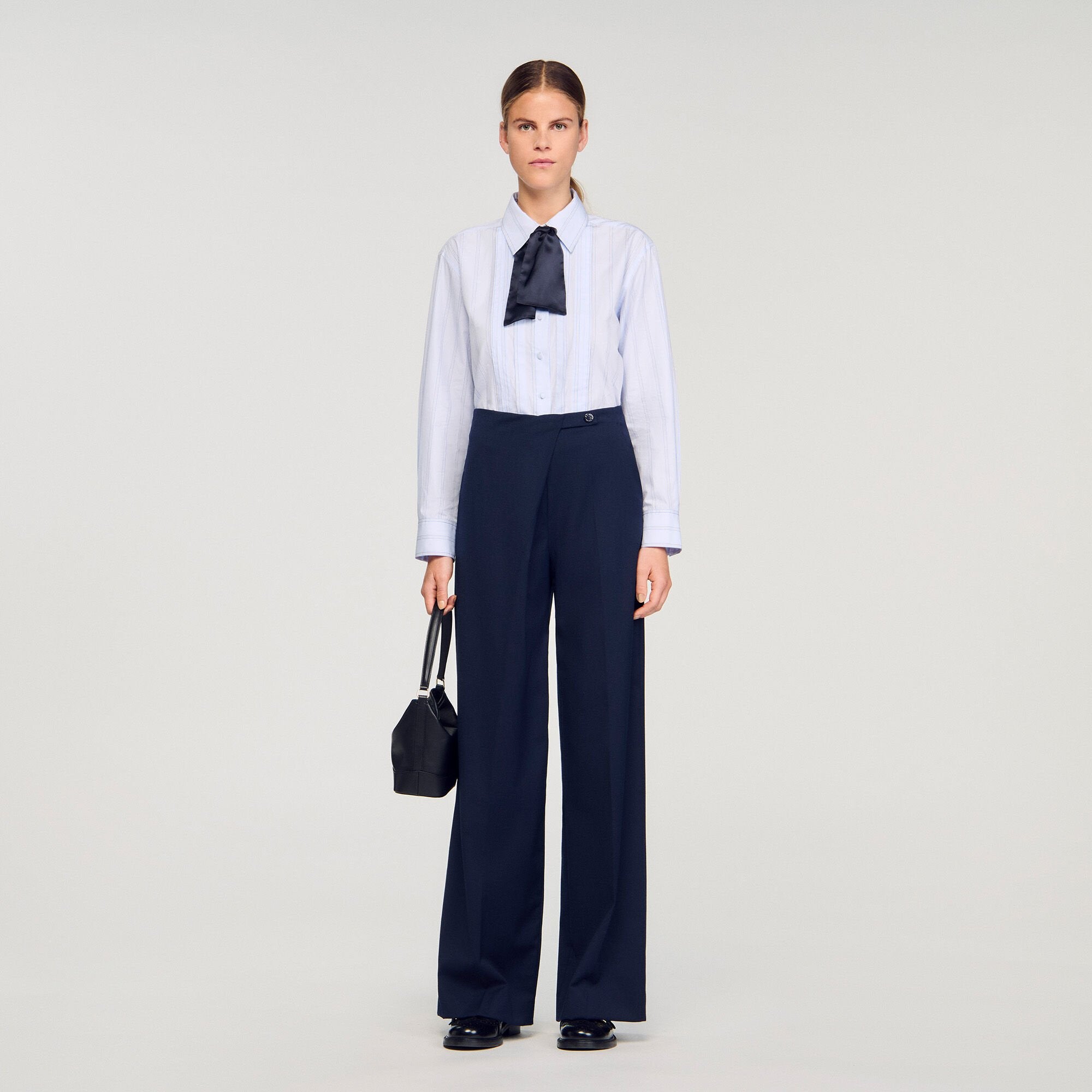 Asymmetric straight-leg trousers Navy Blue Sandro Women