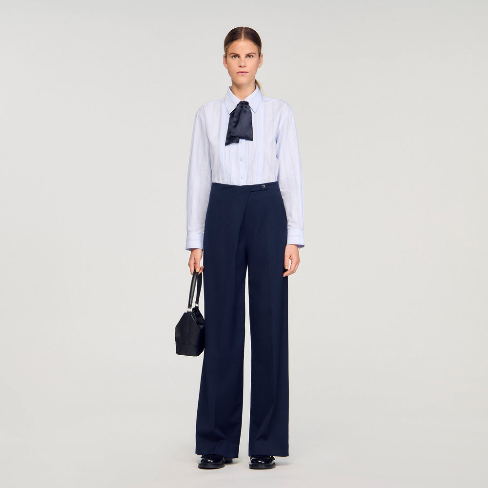 Asymmetric straight-leg trousers Navy Blue Sandro Women