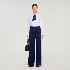 Asymmetric straight-leg trousers Navy Blue Sandro Women