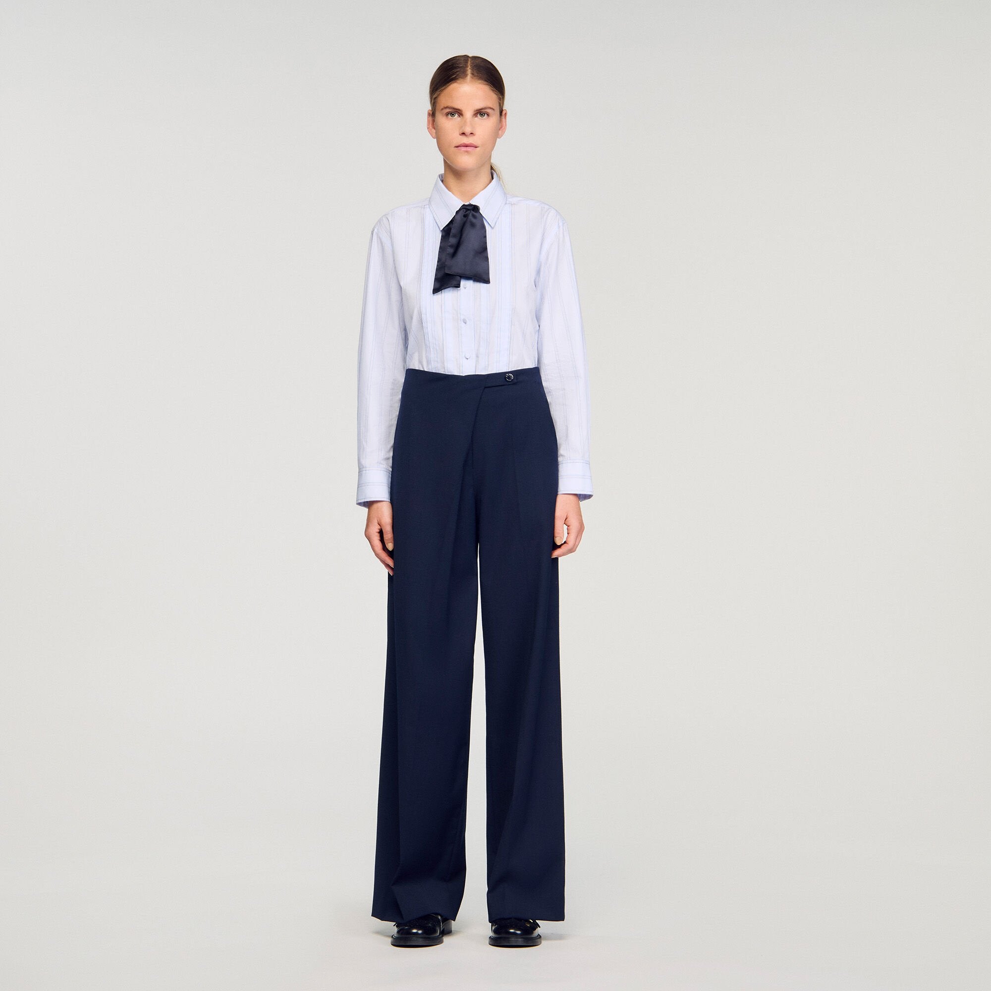 Asymmetric straight-leg trousers Navy Blue Sandro Women