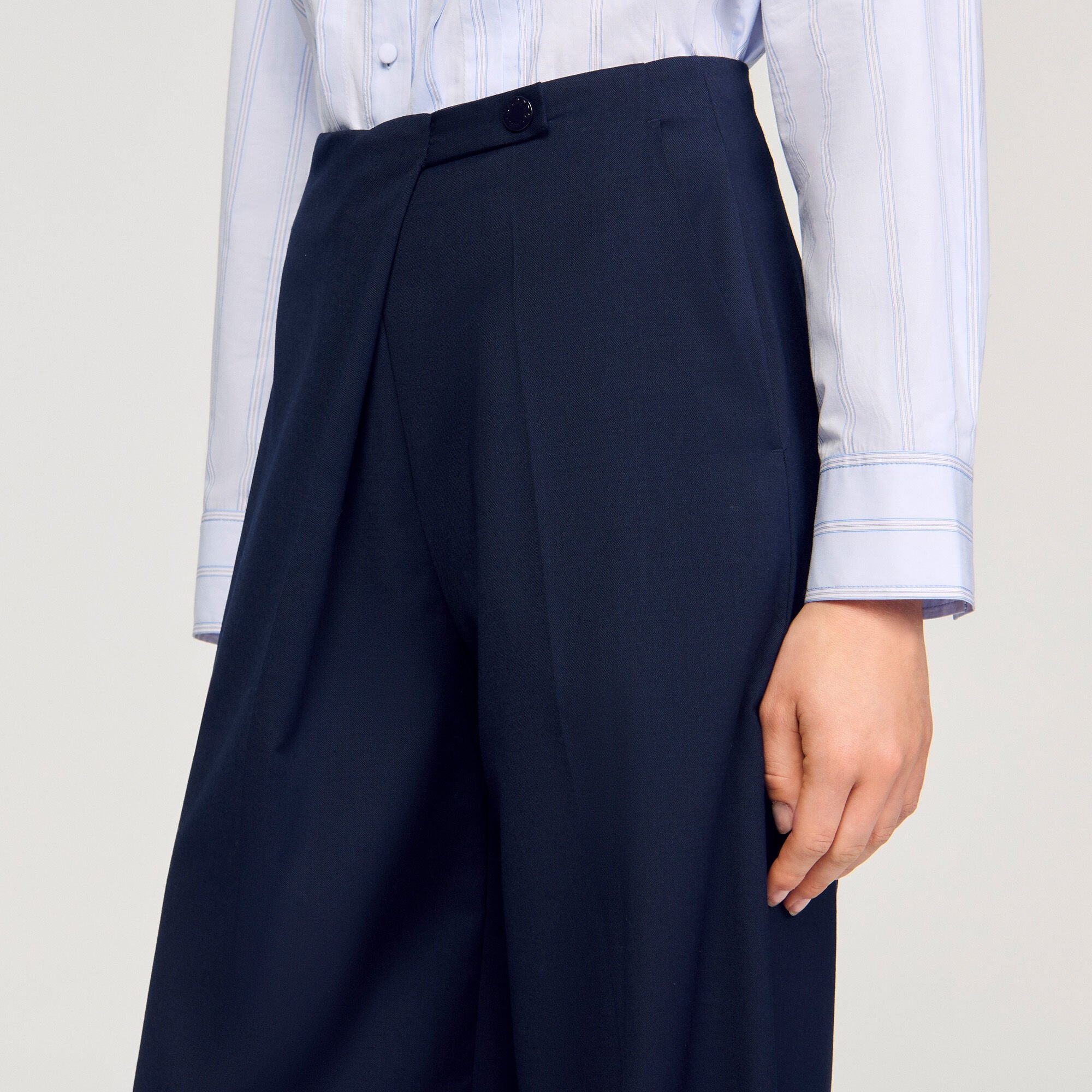 Asymmetric straight-leg trousers Navy Blue Sandro Women