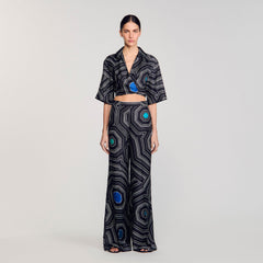 Spiral-print silk trousers Black Sandro Women
