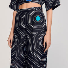 Spiral-print silk trousers Black Sandro Women