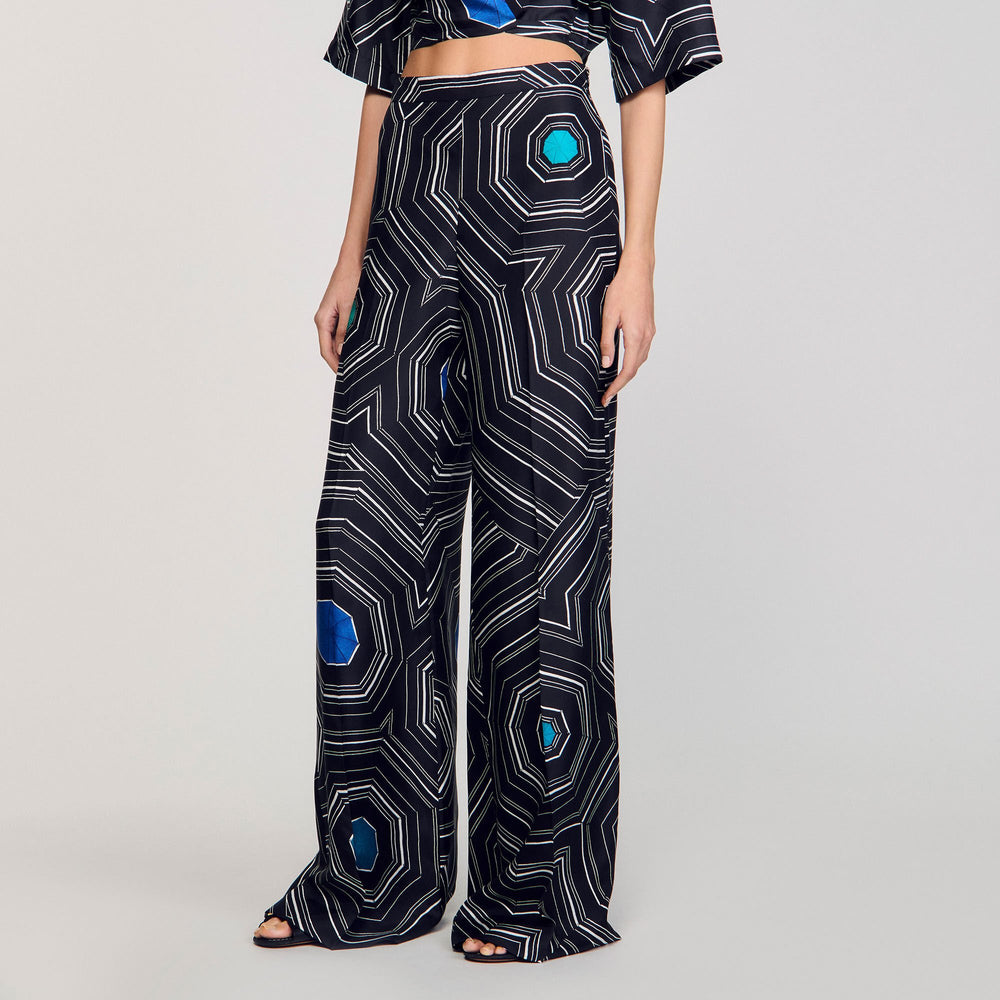 Spiral-print silk trousers Black Sandro Women