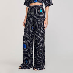 Spiral-print silk trousers Black Sandro Women