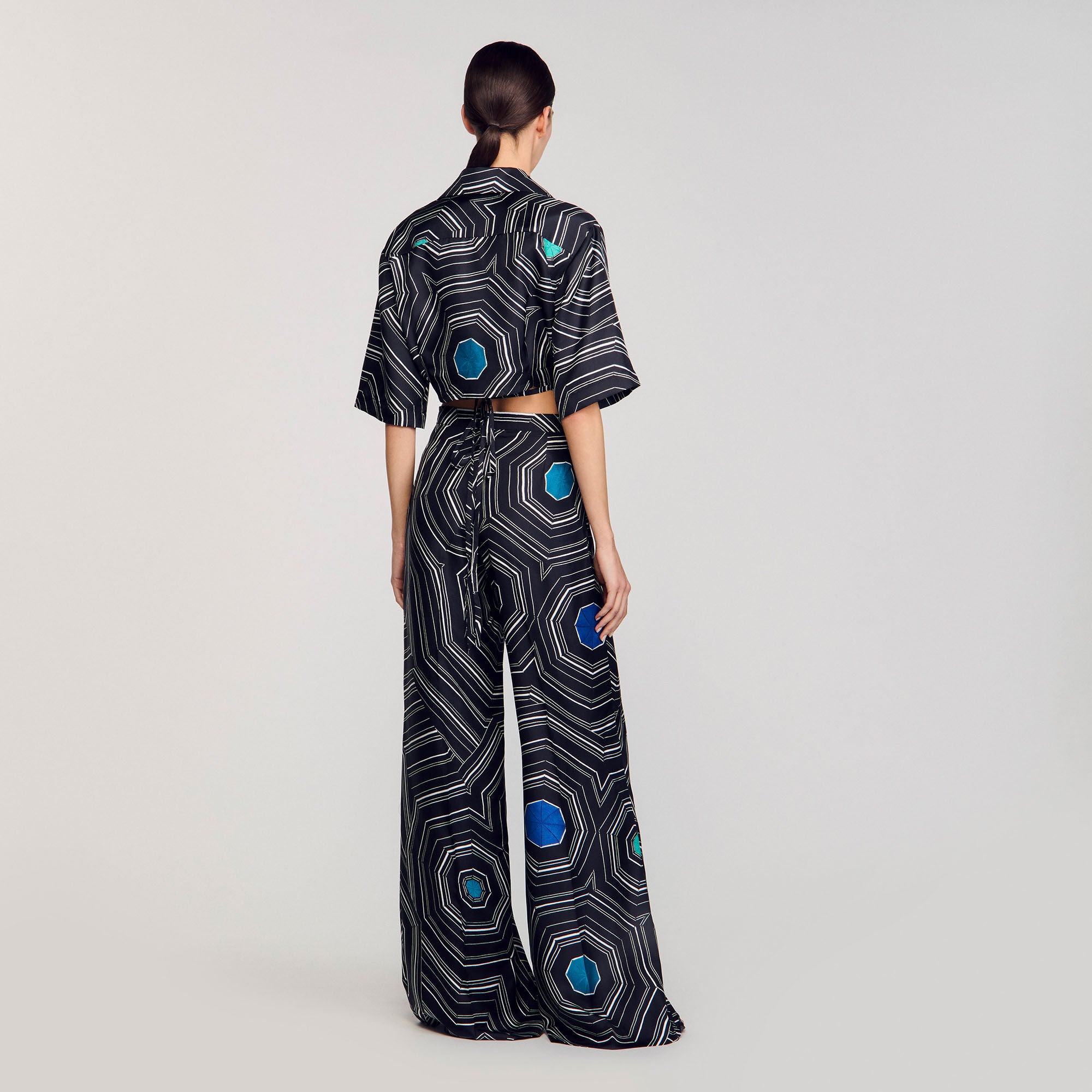 Spiral-print silk trousers Black Sandro Women