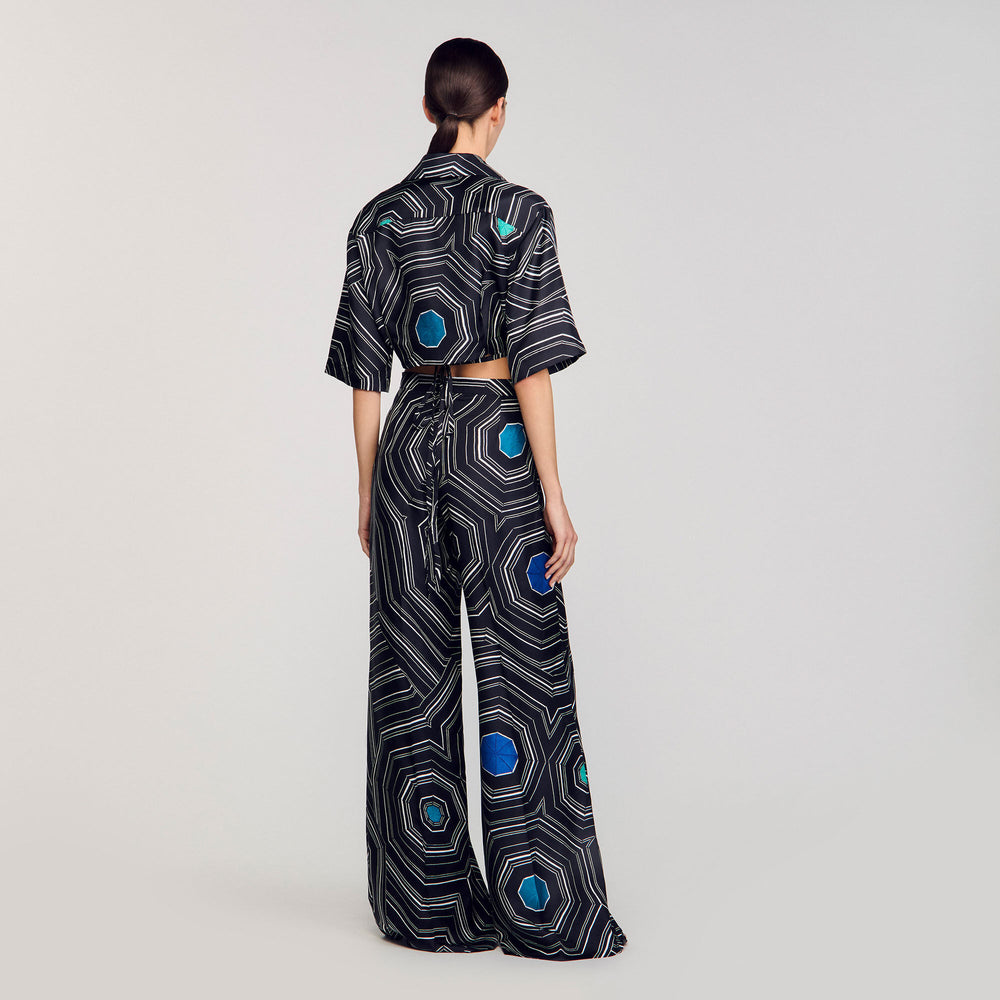 Spiral-print silk trousers Black Sandro Women