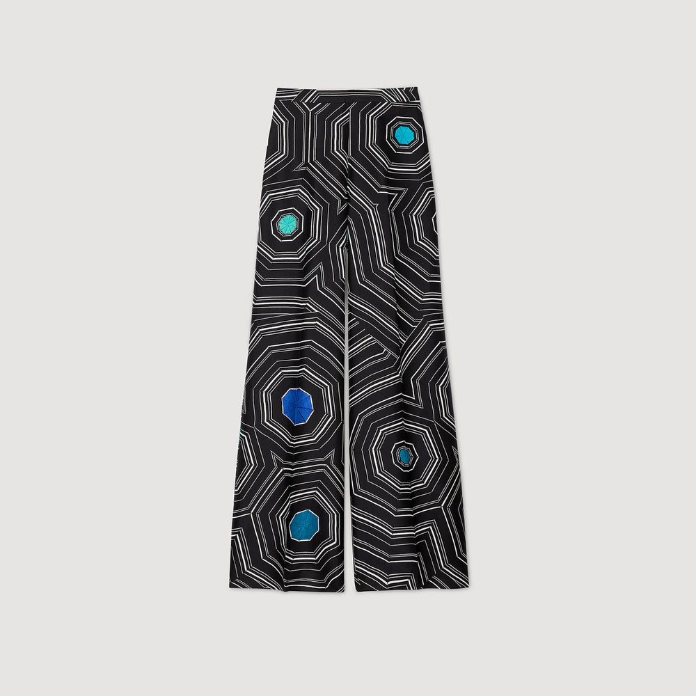 Spiral-print silk trousers Black Sandro Women