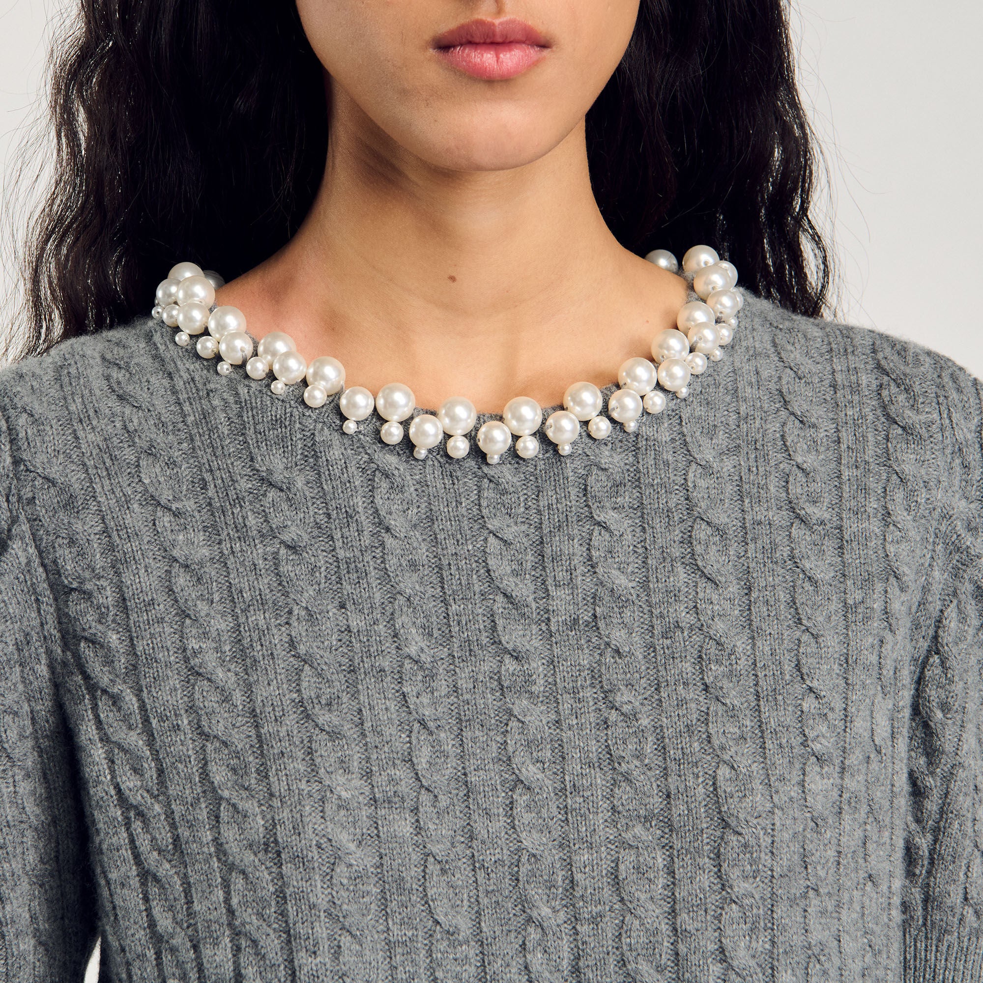 Cable knit sweater Grey Sandro Women