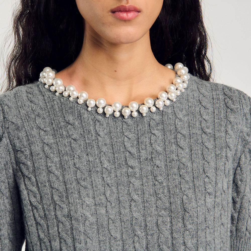 Cable knit sweater Grey Sandro Women