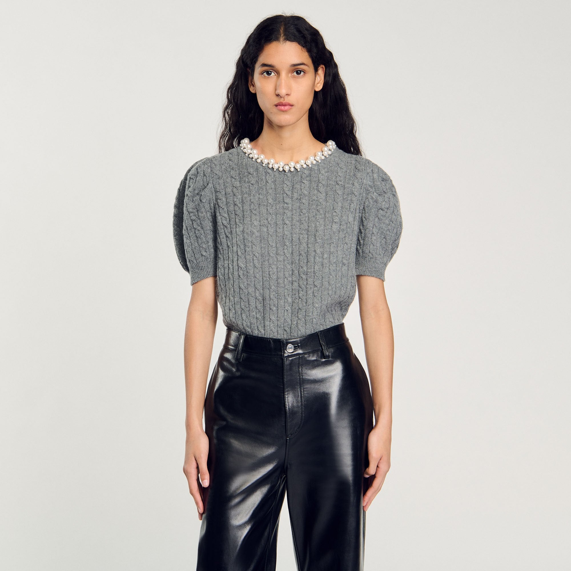 Cable knit sweater Grey Sandro Women