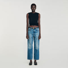 Ruffled cropped sweater Black Sandro Women