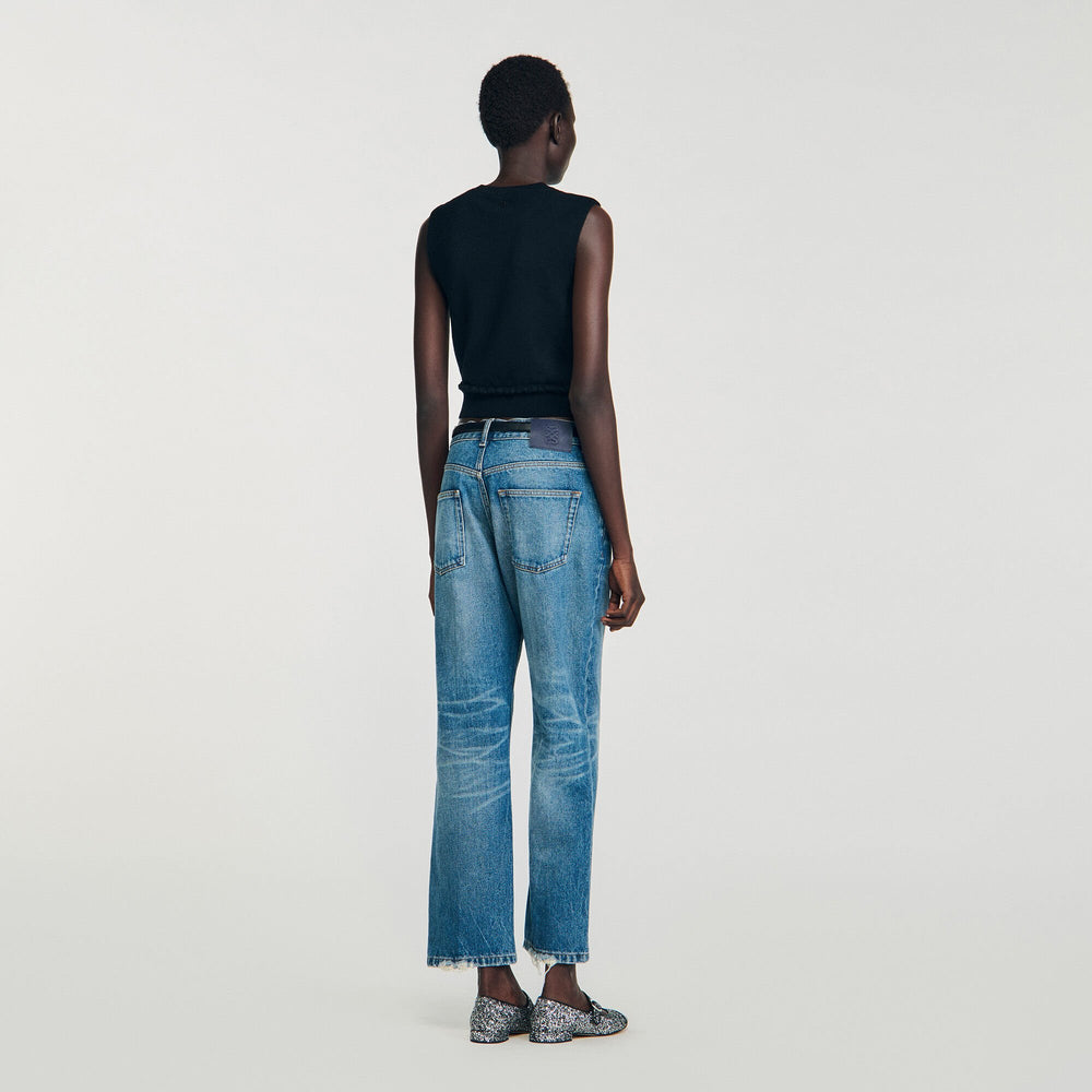 Ruffled cropped sweater Black Sandro Women