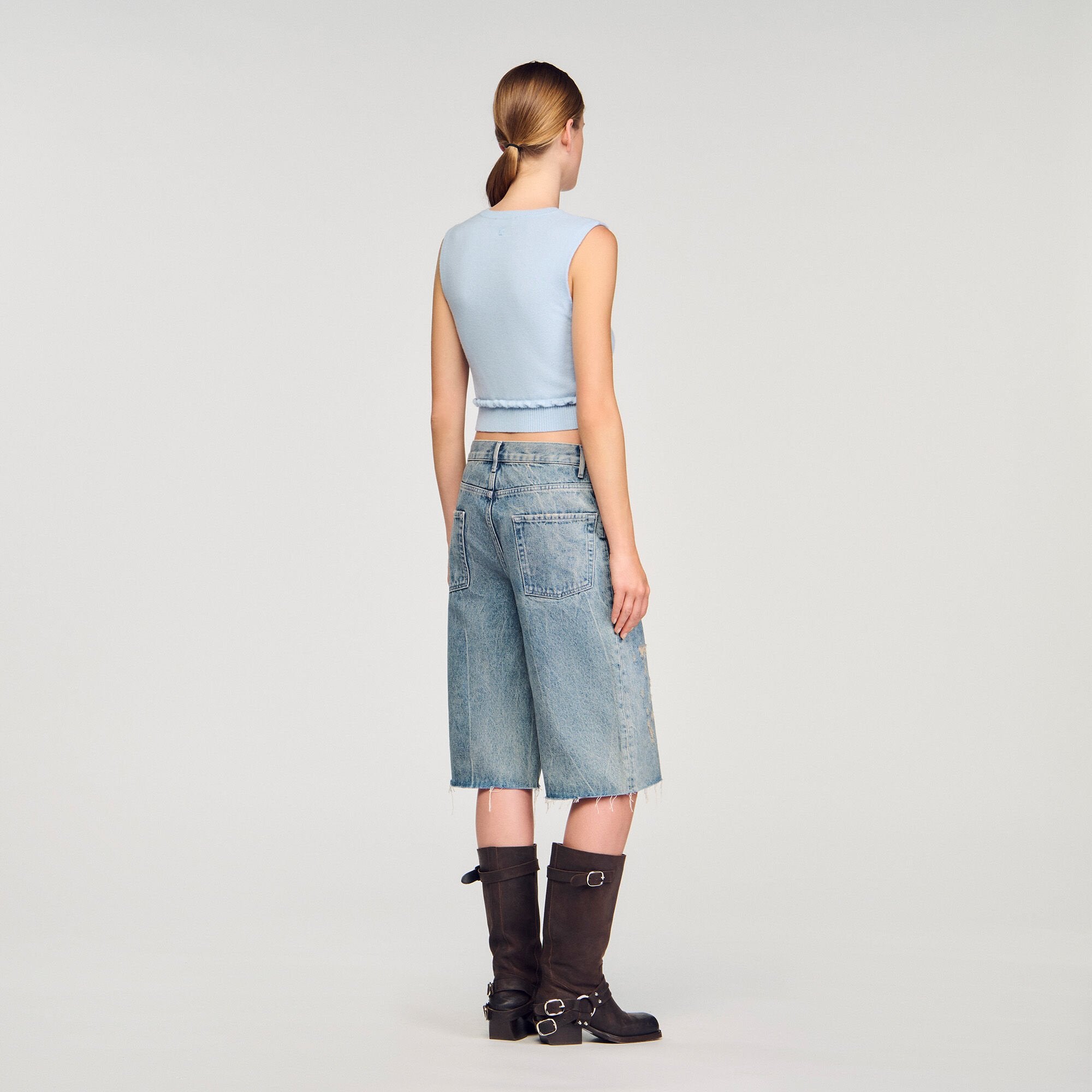 Ruffled cropped sweater Sky Blue Sandro Women
