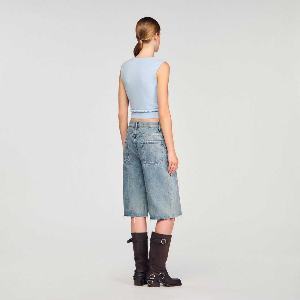 Ruffled cropped sweater Sky Blue Sandro Women