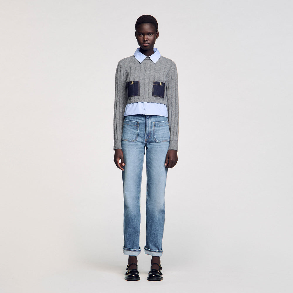 Cropped wool and cashmere sweater Grey Sandro Women