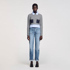 Cropped wool and cashmere sweater Grey Sandro Women