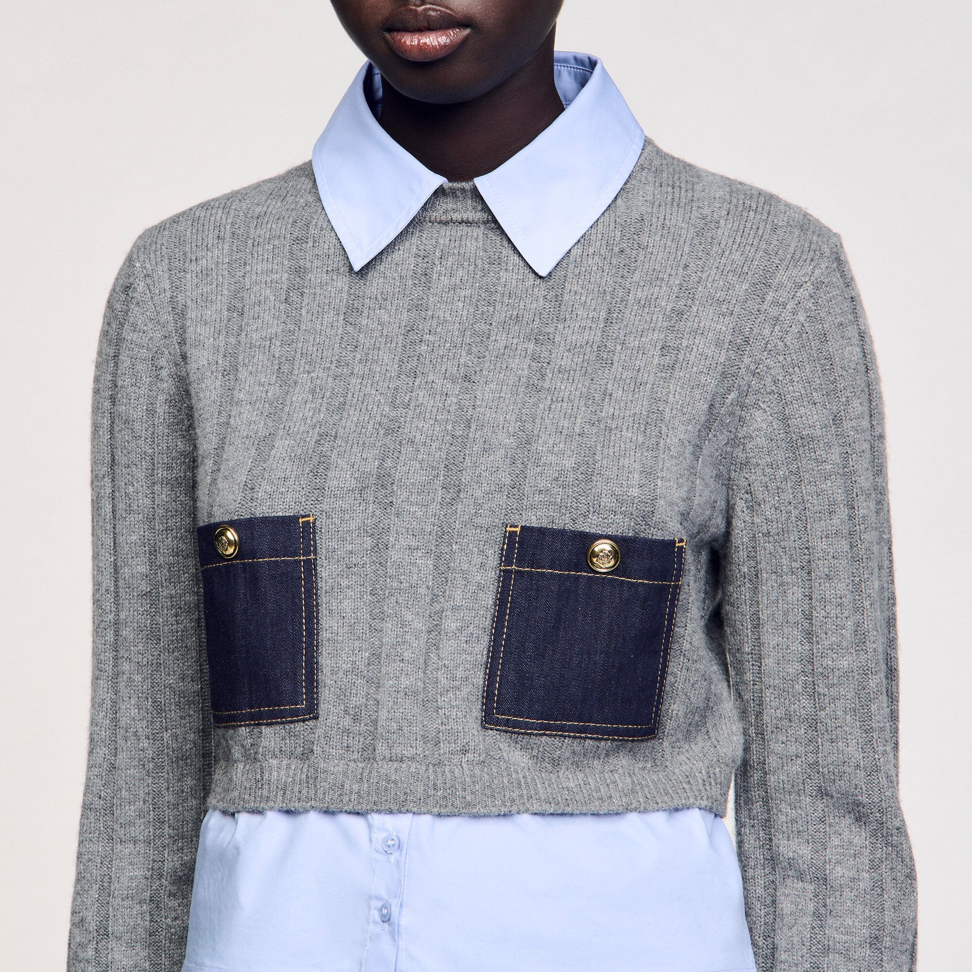Cropped wool and cashmere sweater Grey Sandro Women