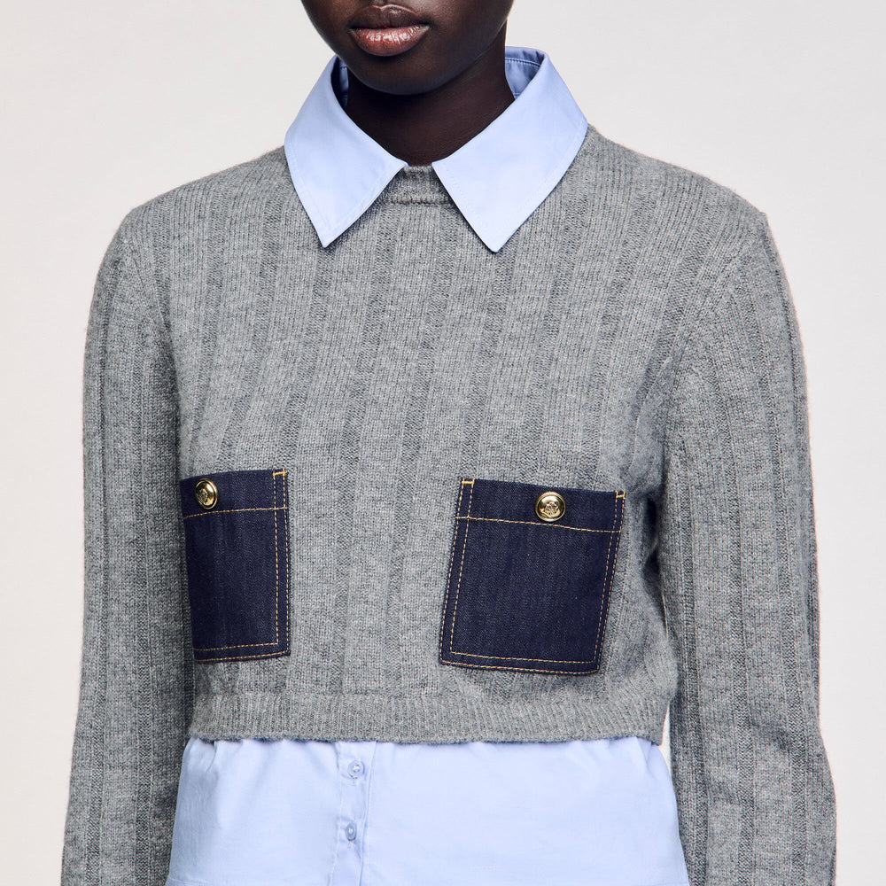 Cropped wool and cashmere sweater Grey Sandro Women