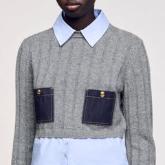 Cropped wool and cashmere sweater Grey Sandro Women