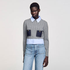 Cropped wool and cashmere sweater Grey Sandro Women