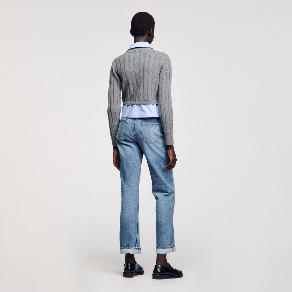 Cropped wool and cashmere sweater Grey Sandro Women