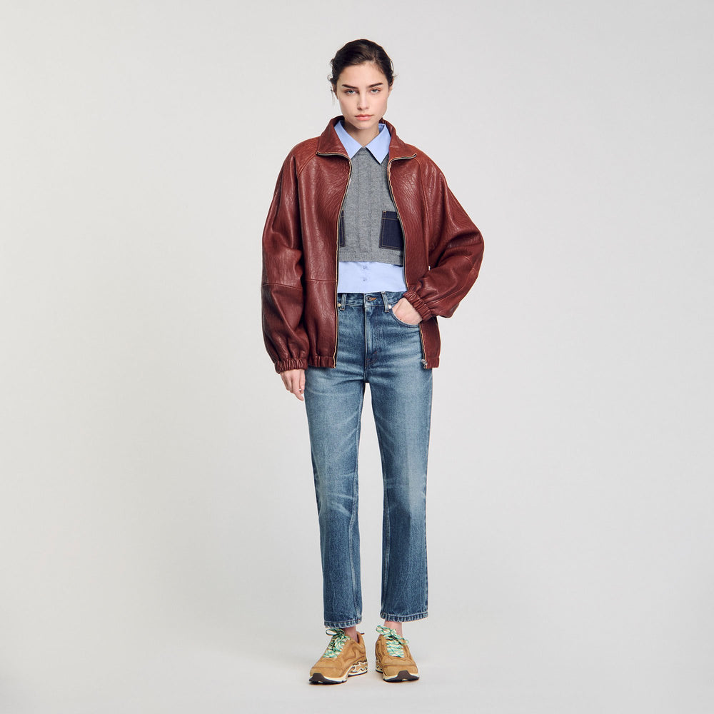 Cropped wool and cashmere sweater Grey Sandro Women