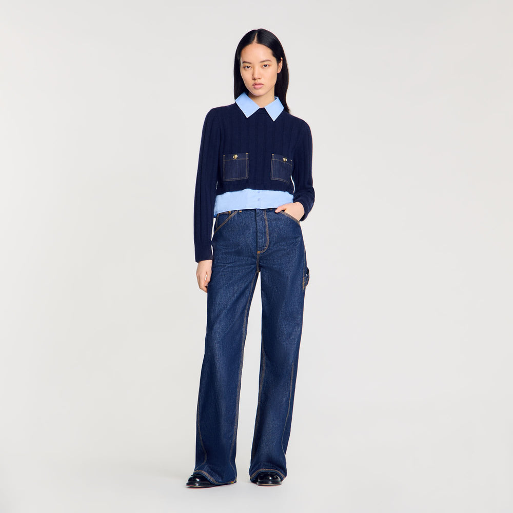 Cropped wool and cashmere sweater Navy Blue Sandro Women