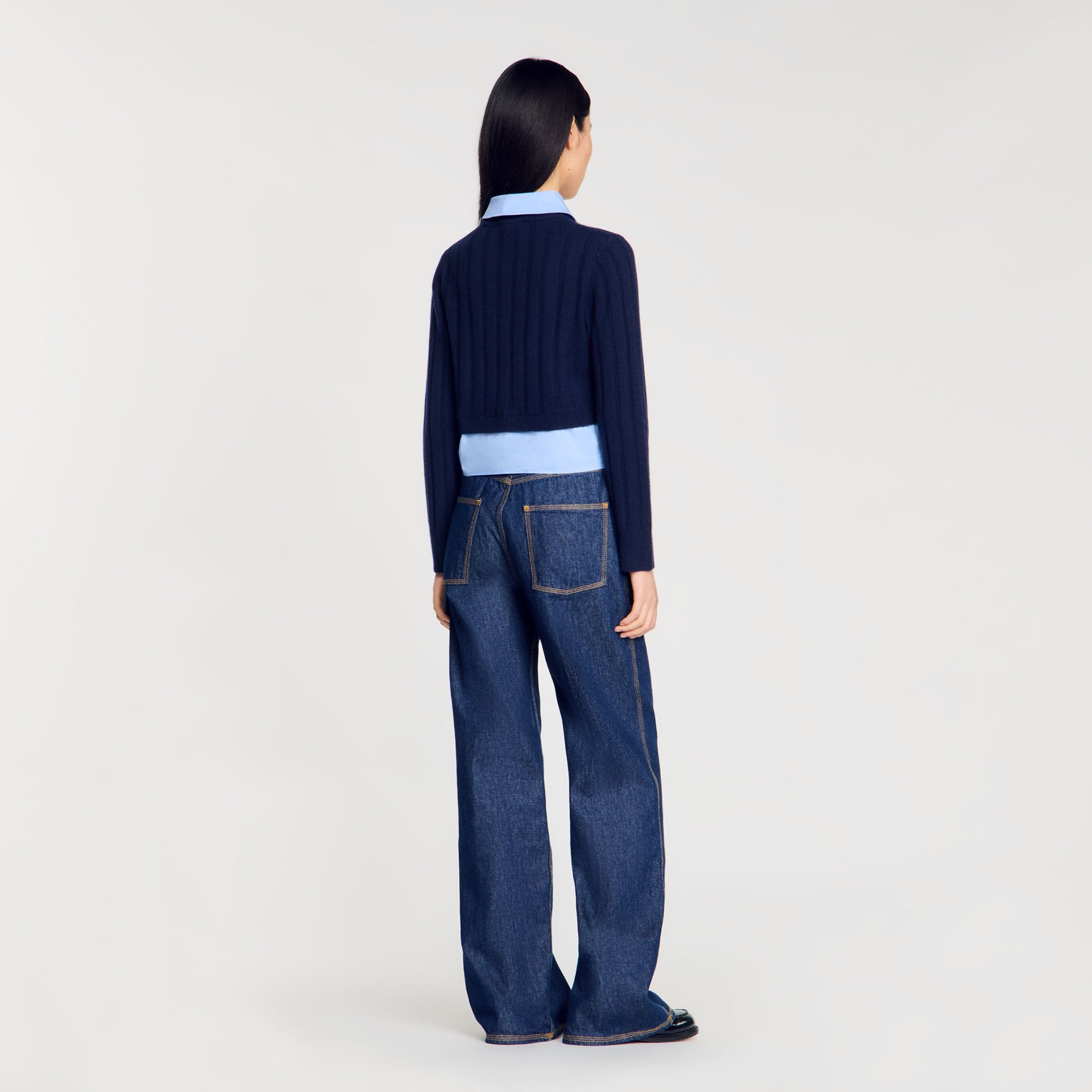 Cropped wool and cashmere sweater Navy Blue Sandro Women