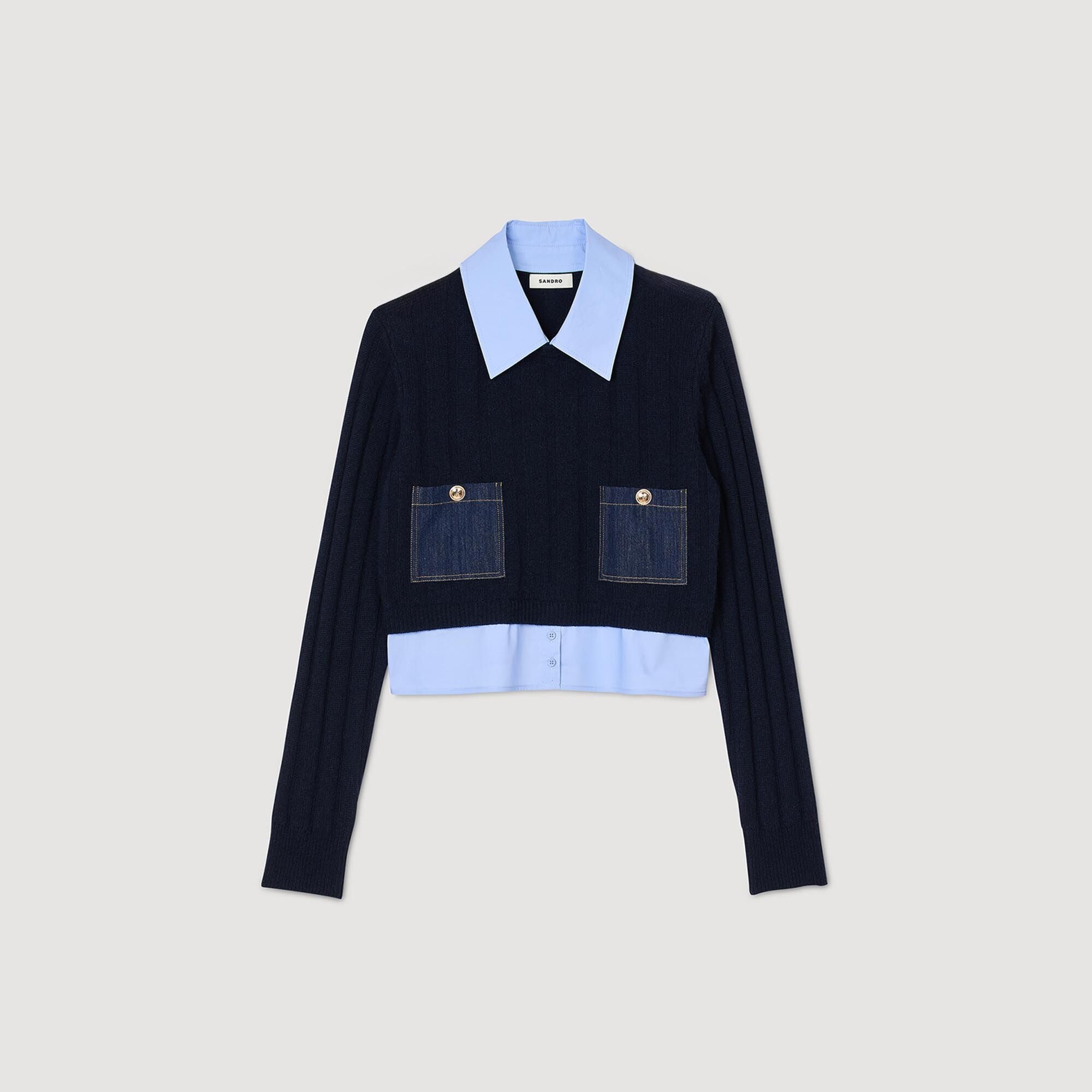 Cropped wool and cashmere sweater Navy Blue Sandro Women