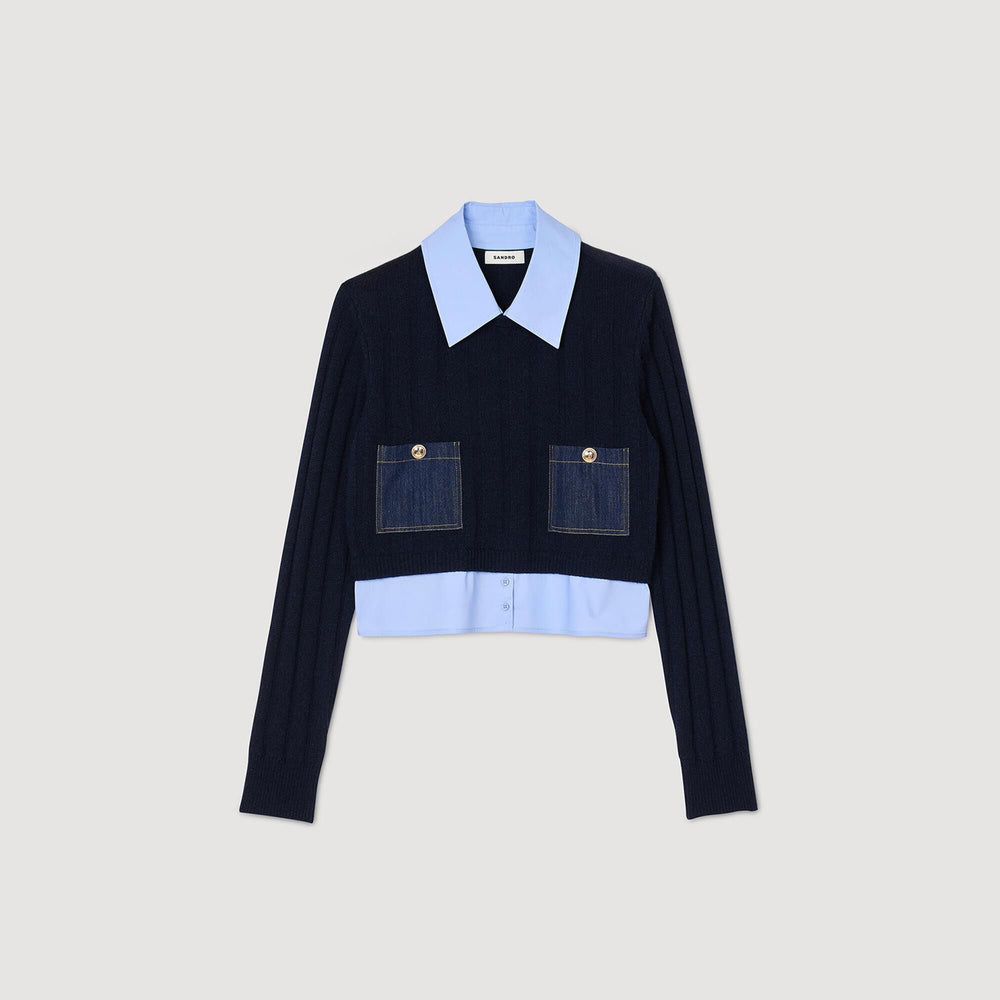 Cropped wool and cashmere sweater Navy Blue Sandro Women