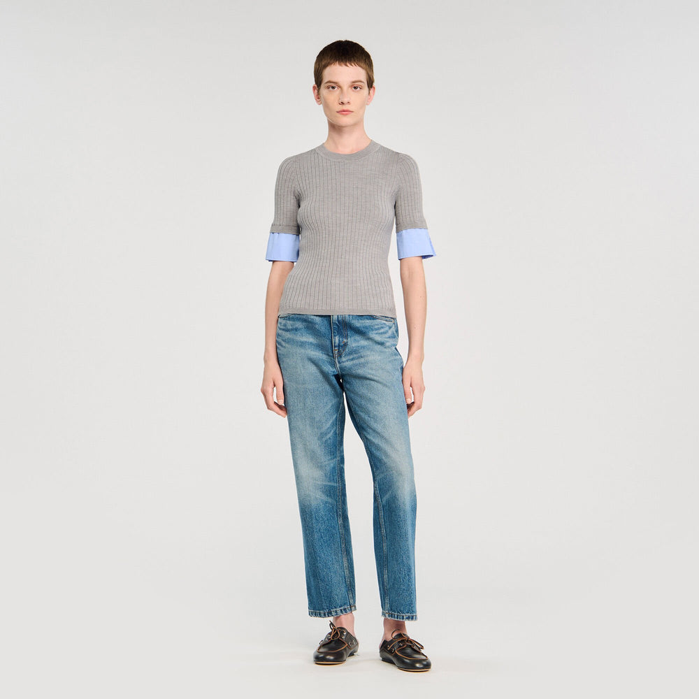 Sweater with contrast short sleeves Grey Sandro Women