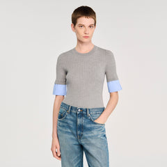 Sweater with contrast short sleeves Grey Sandro Women