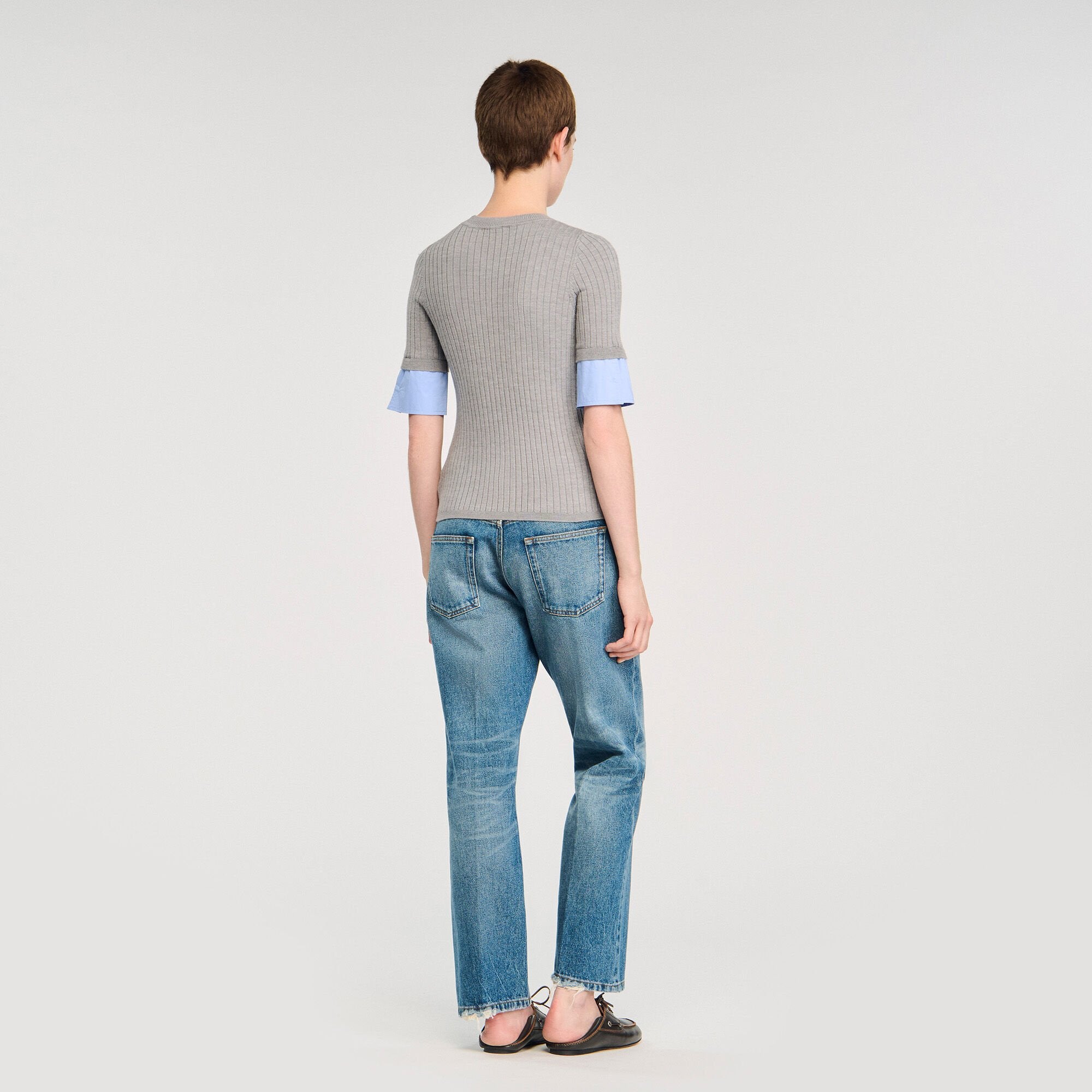 Sweater with contrast short sleeves Grey Sandro Women