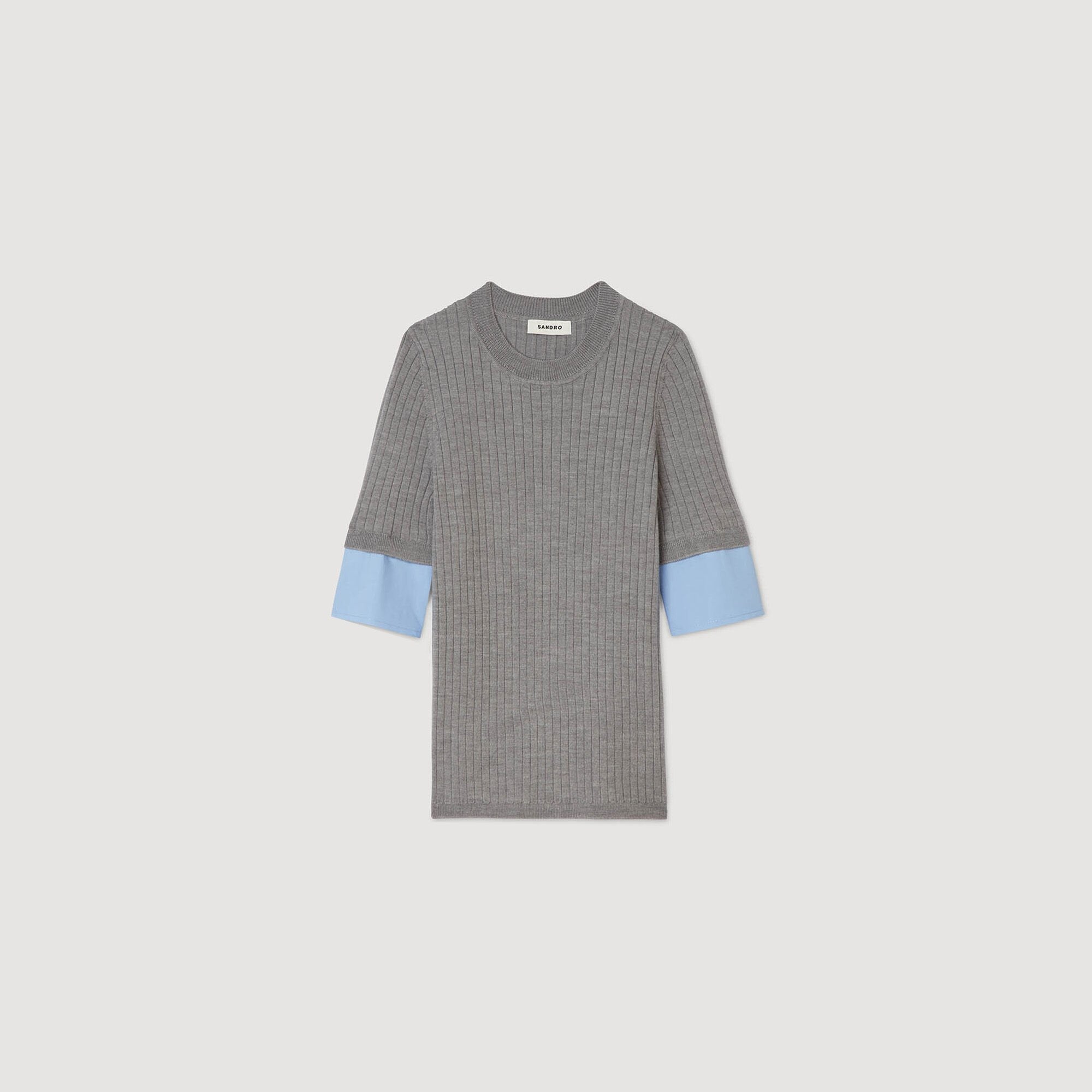 Sweater with contrast short sleeves Grey Sandro Women