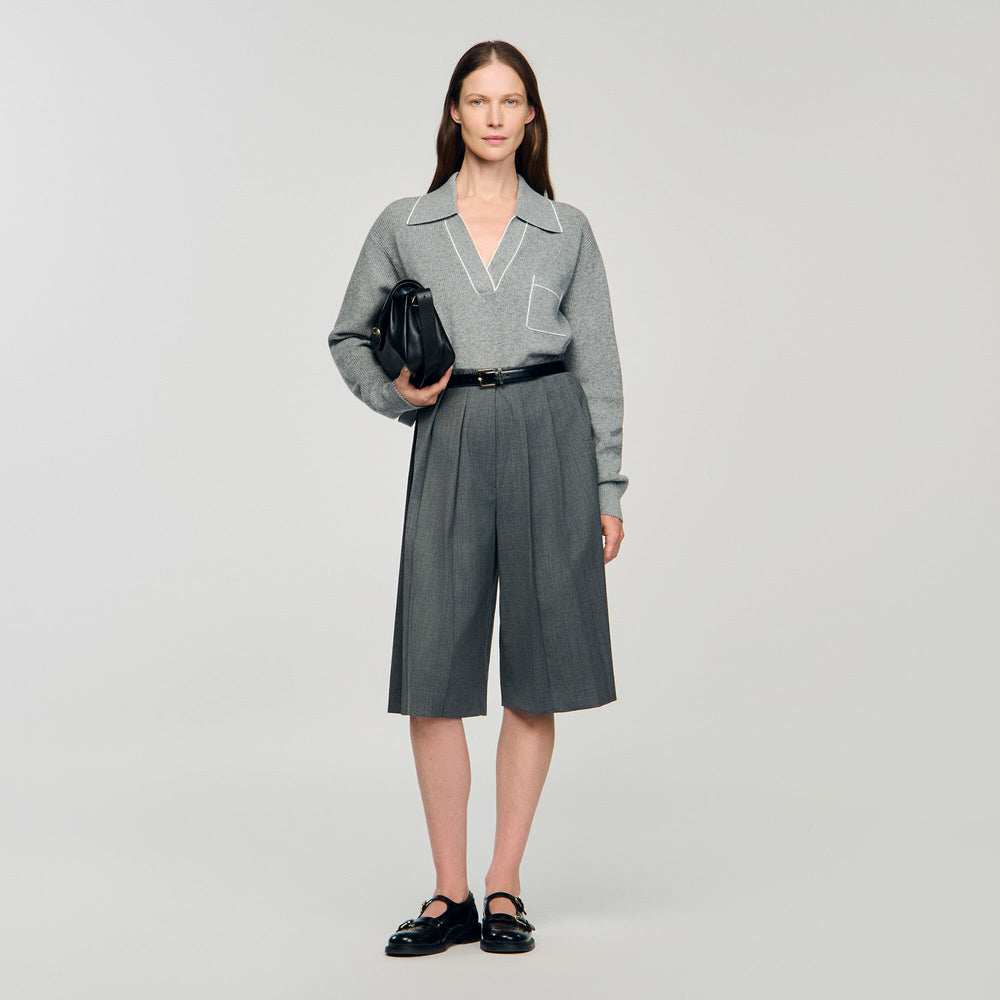 Open polo-collar neck sweater Grey Sandro Women