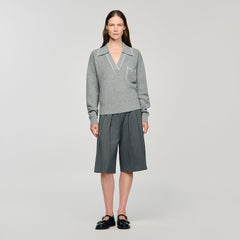 Open polo-collar neck sweater Grey Sandro Women