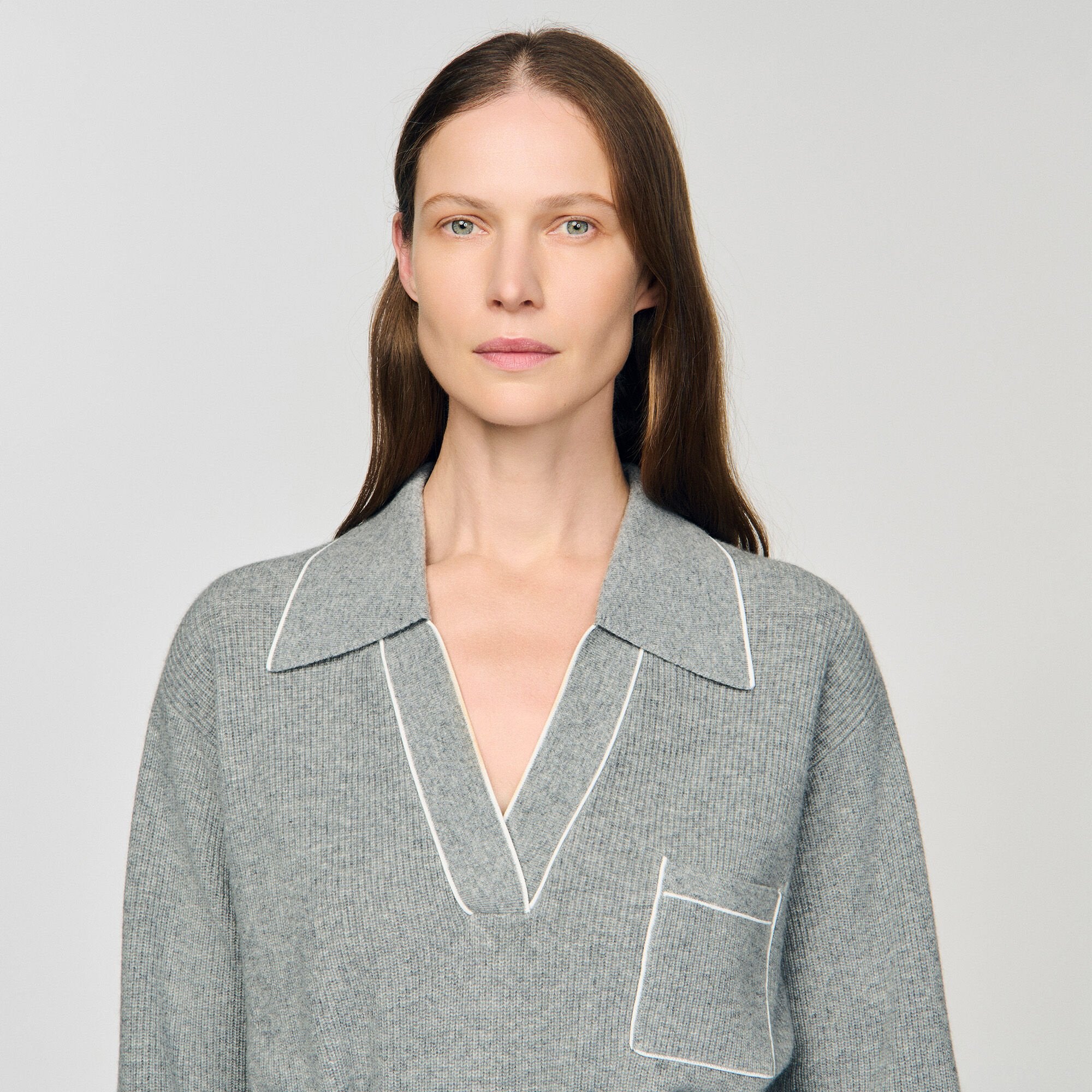 Open polo-collar neck sweater Grey Sandro Women