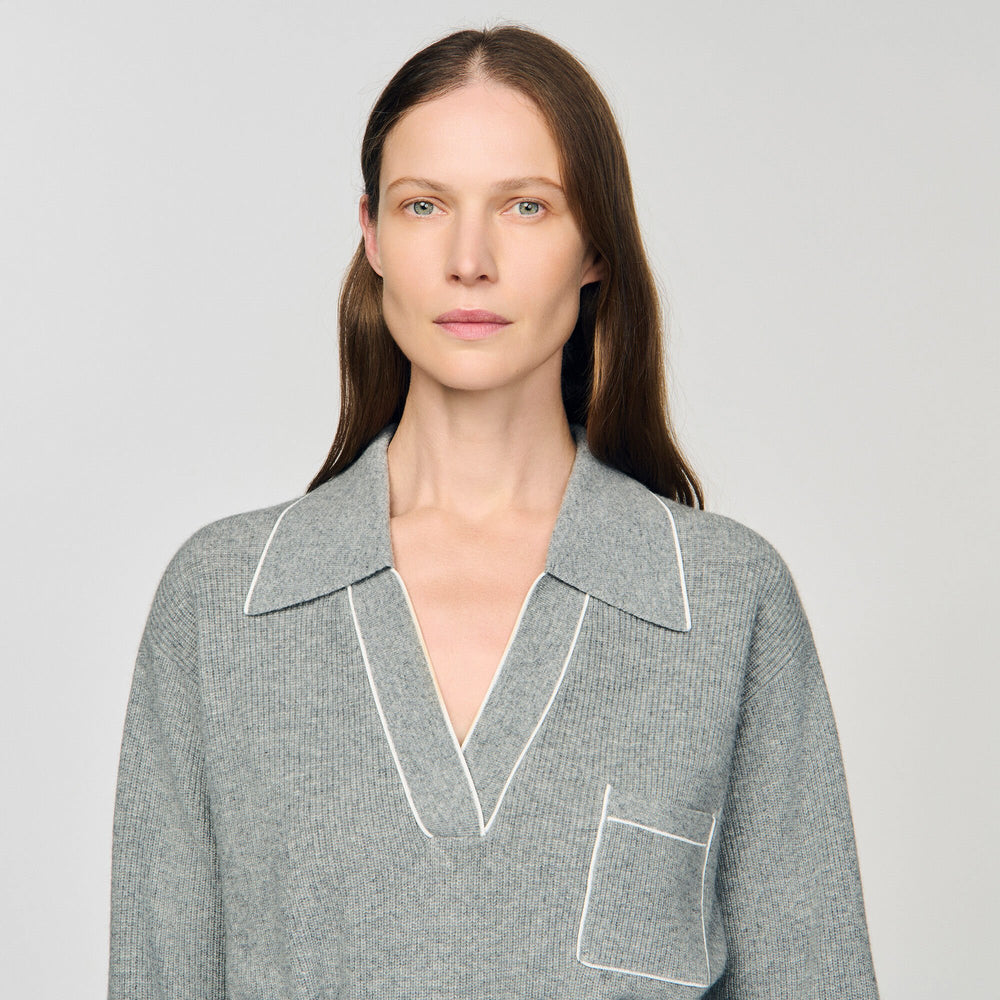 Open polo-collar neck sweater Grey Sandro Women