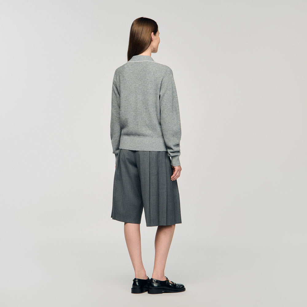 Open polo-collar neck sweater Grey Sandro Women