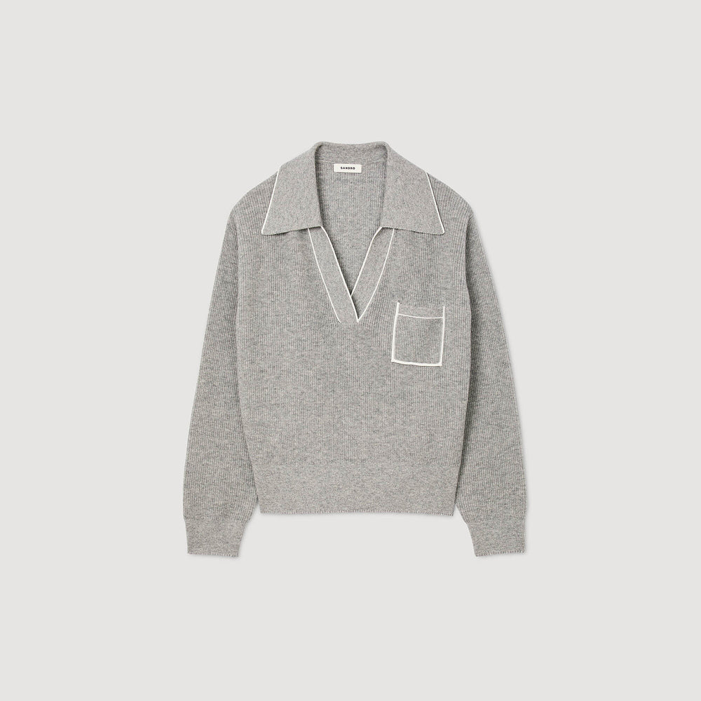 Open polo-collar neck sweater Grey Sandro Women