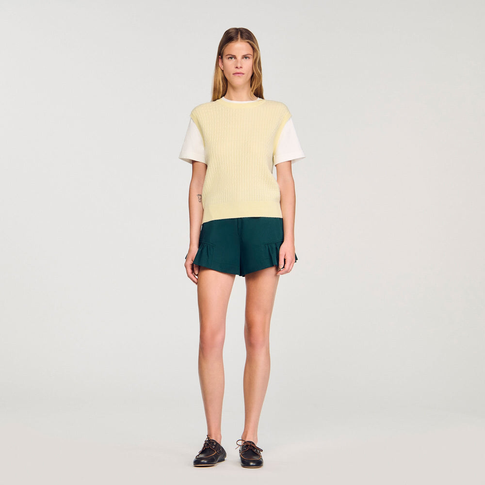 Dual-material knit sweater Light Yellow Sandro Women