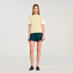 Dual-material knit sweater Light Yellow Sandro Women