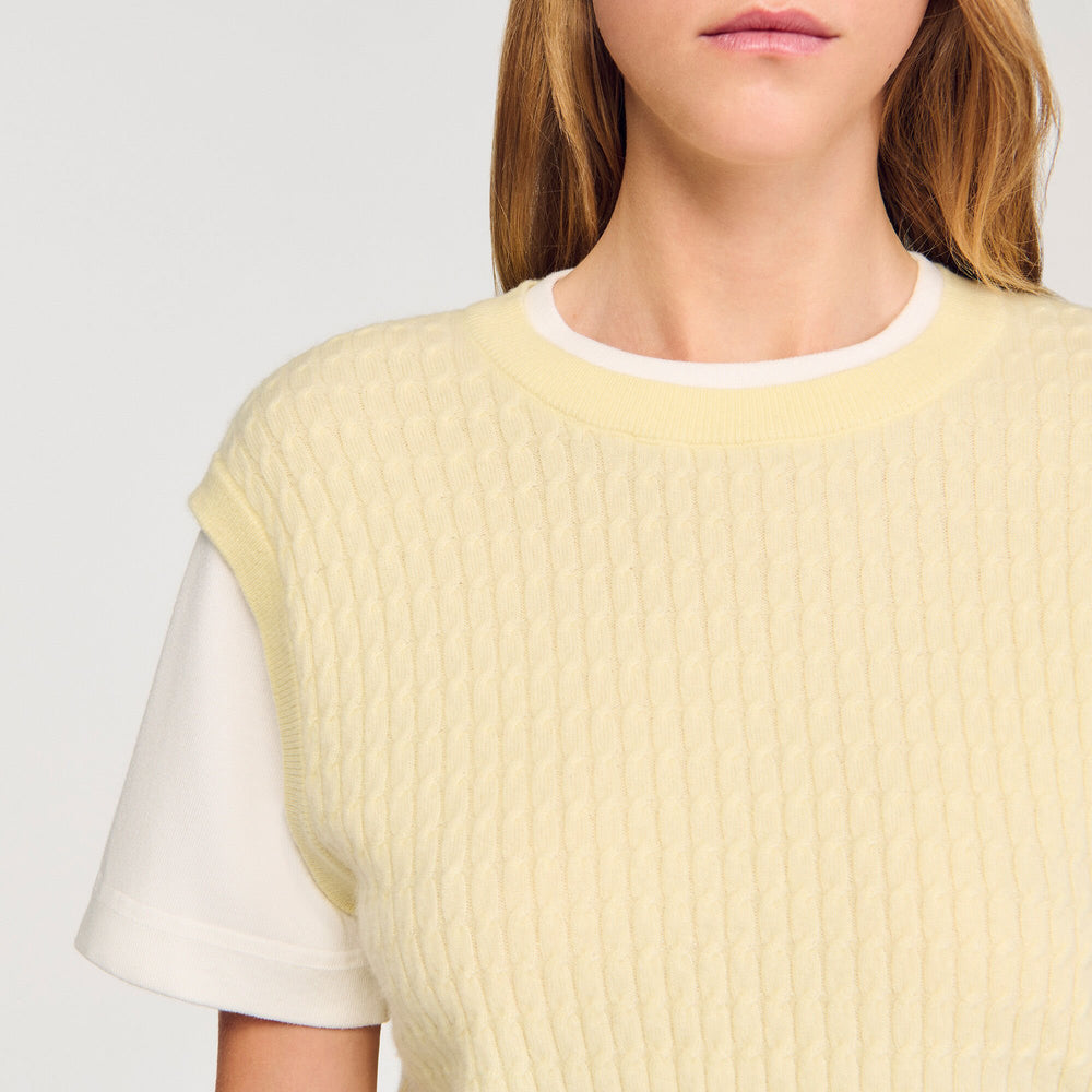 Dual-material knit sweater Light Yellow Sandro Women